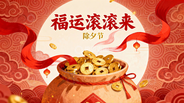 除夕福运滚滚来金元宝祈福