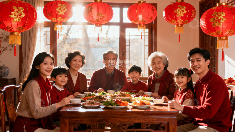 高清大图下载【趣麦麦图】春节家庭聚餐团圆饭