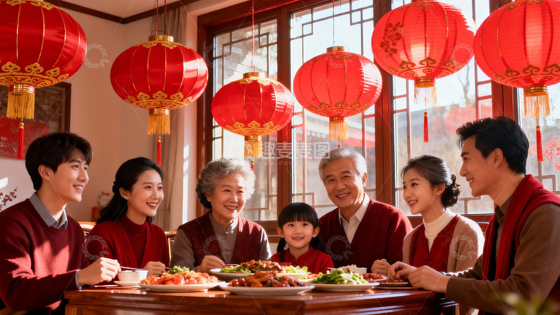 高清大图下载【趣麦麦图】春节家庭聚餐团圆饭