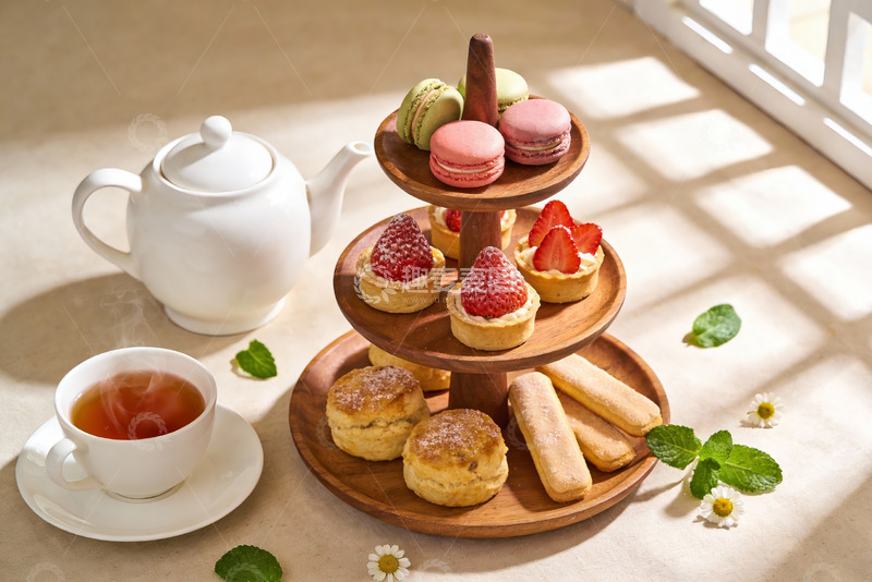 高清大图下载【趣麦麦图】午后茶点甜品与红茶的惬意时光