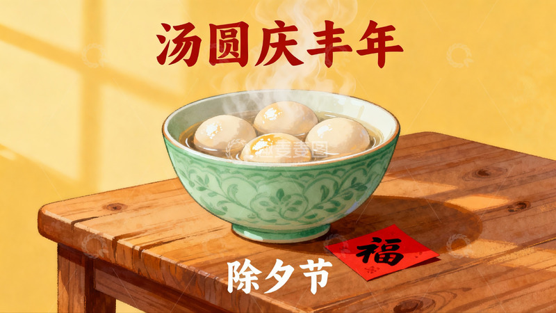 高清大图下载【趣麦麦图】除夕汤圆庆丰年