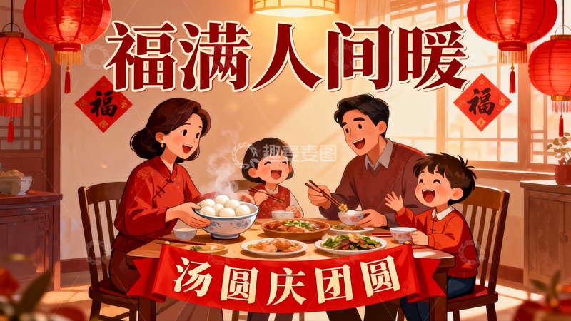 高清大图下载【趣麦麦图】春节团圆饭全家欢聚一堂