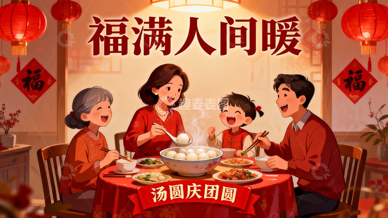 高清大图下载【趣麦麦图】春节团圆饭全家欢聚一堂