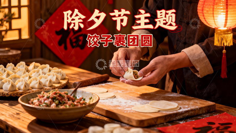 高清大图下载【趣麦麦图】除夕包饺子团圆饭
