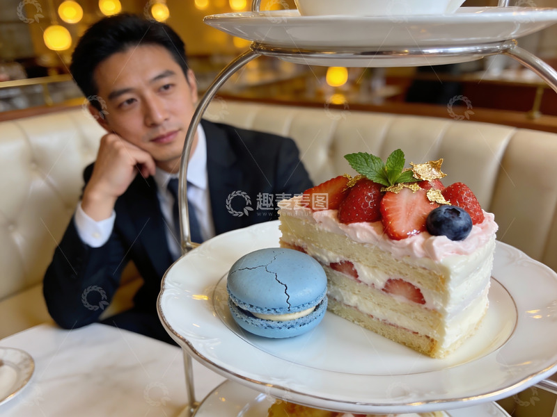 高清大图下载【趣麦麦图】西装男士与精致甜点下午茶