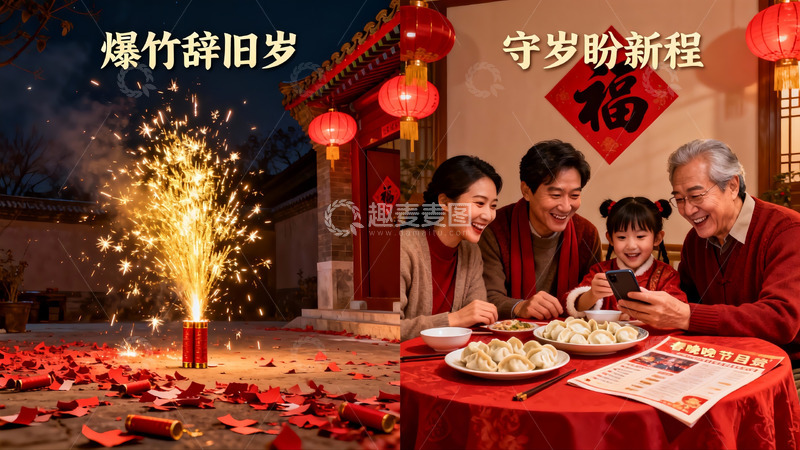 高清大图下载【趣麦麦图】春节家庭团聚燃放烟花庆祝