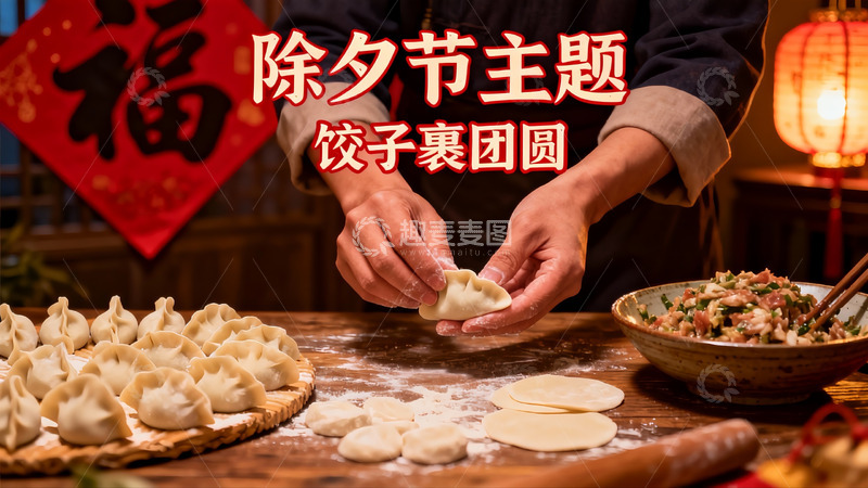 高清大图下载【趣麦麦图】除夕包饺子团圆饭