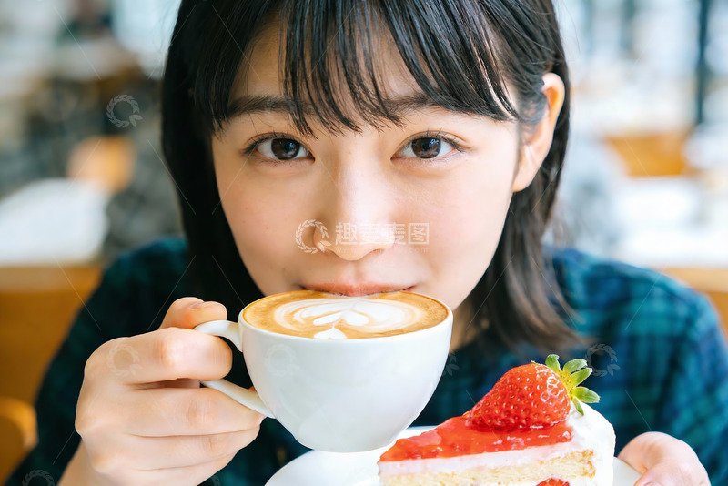 高清大图下载【趣麦麦图】女子咖啡店享用甜点