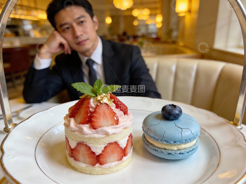 高清大图下载【趣麦麦图】西装男士与精致甜点