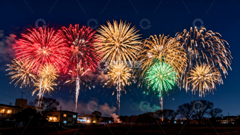 高清大图下载【趣麦麦图】夜空烟花绽放绚丽多彩