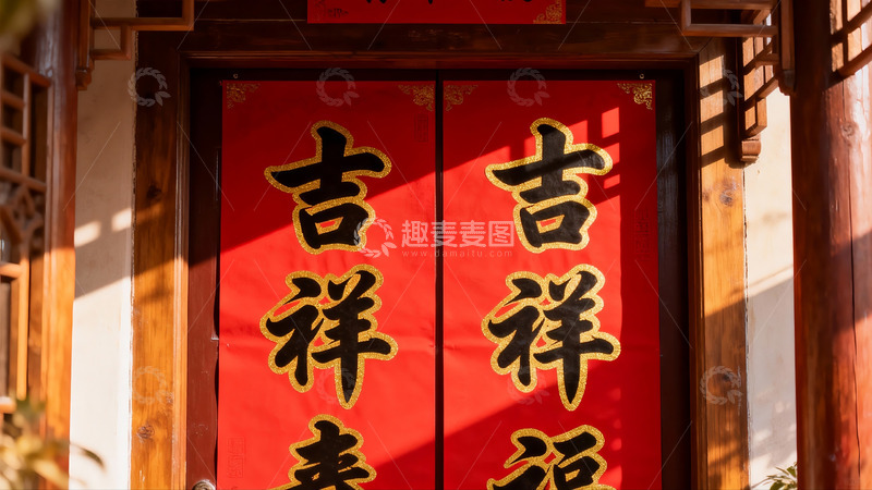 高清大图下载【趣麦麦图】红门贴春联迎吉祥
