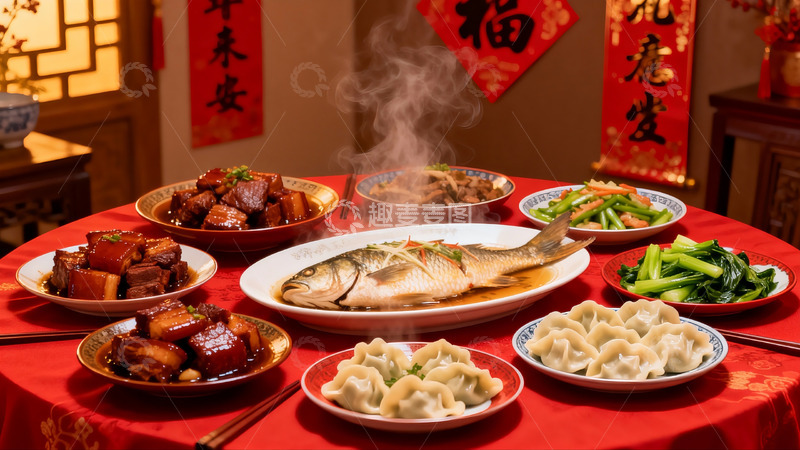 高清大图下载【趣麦麦图】春节团圆饭丰盛菜肴摆盘