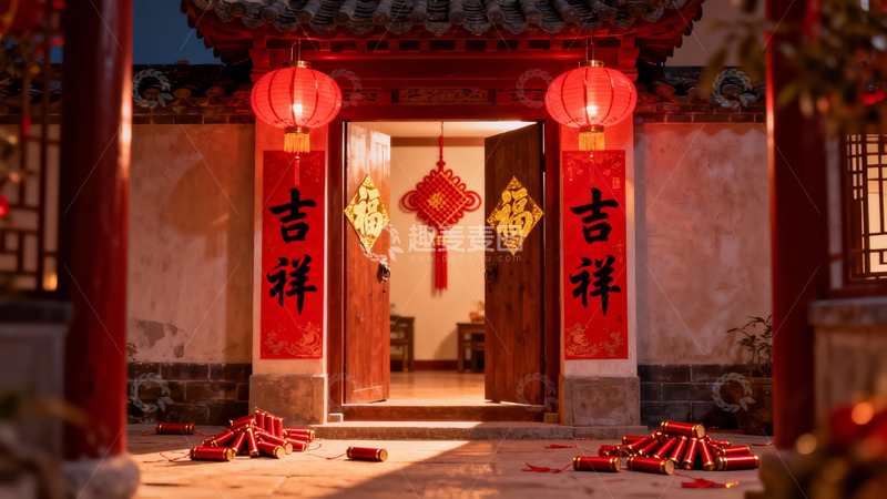 高清大图下载【趣麦麦图】中式庭院除夕夜景