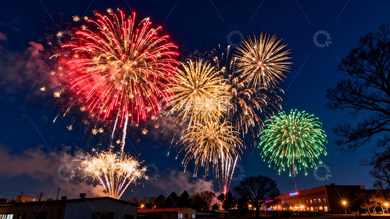 高清大图下载【趣麦麦图】夜空中绚丽多彩的烟花绽放