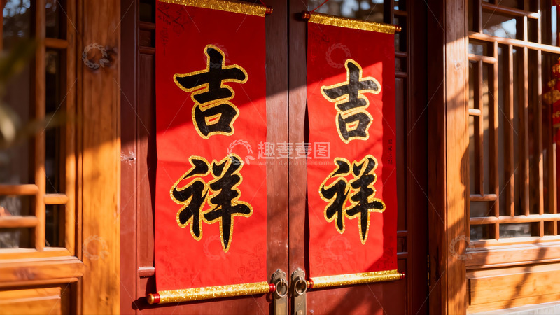 高清大图下载【趣麦麦图】红门对联迎新春