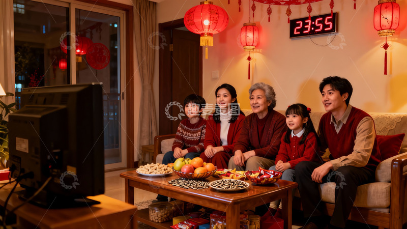高清大图下载【趣麦麦图】春节家庭团聚客厅欢聚