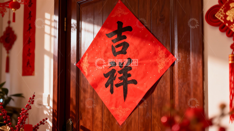 高清大图下载【趣麦麦图】春节门上贴福字挂饰