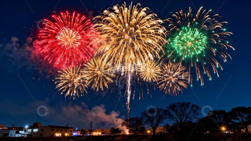 高清大图下载【趣麦麦图】夜空烟花绽放绚丽多彩