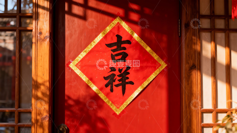 高清大图下载【趣麦麦图】红色门上的吉祥福字装饰