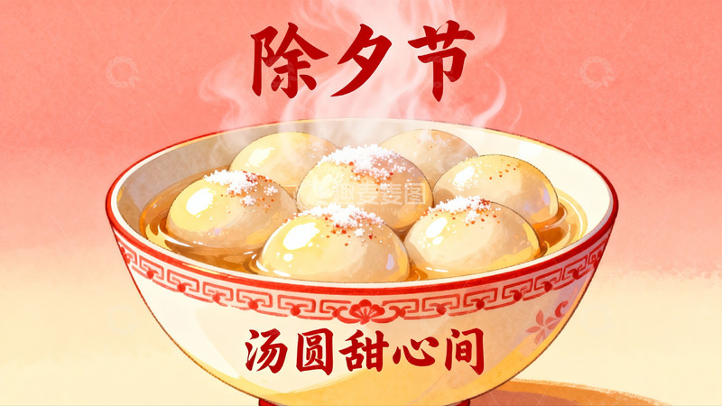 高清大图下载【趣麦麦图】除夕汤圆热气腾腾