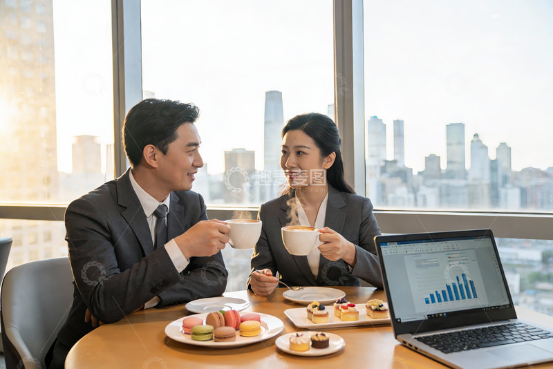 高清大图下载【趣麦麦图】商务人士办公室下午茶
