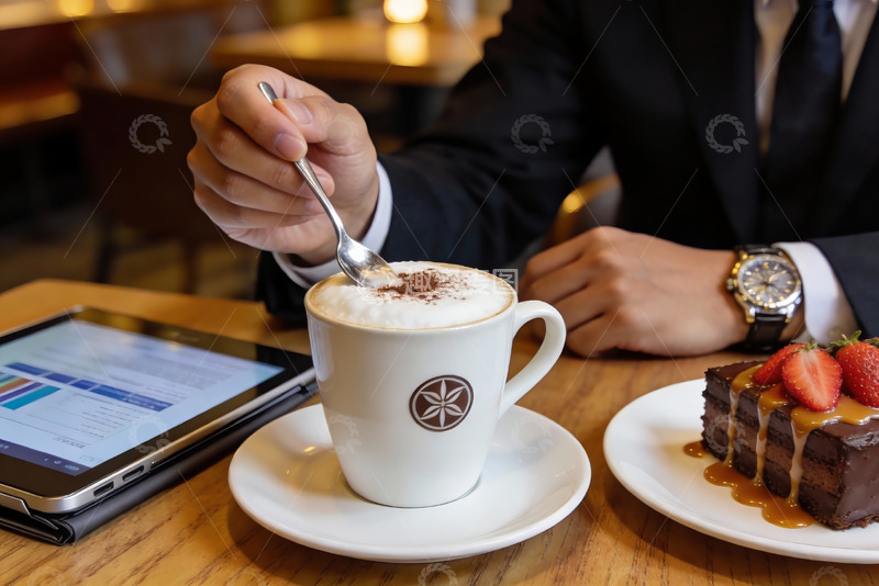 高清大图下载【趣麦麦图】商务人士享用咖啡甜点