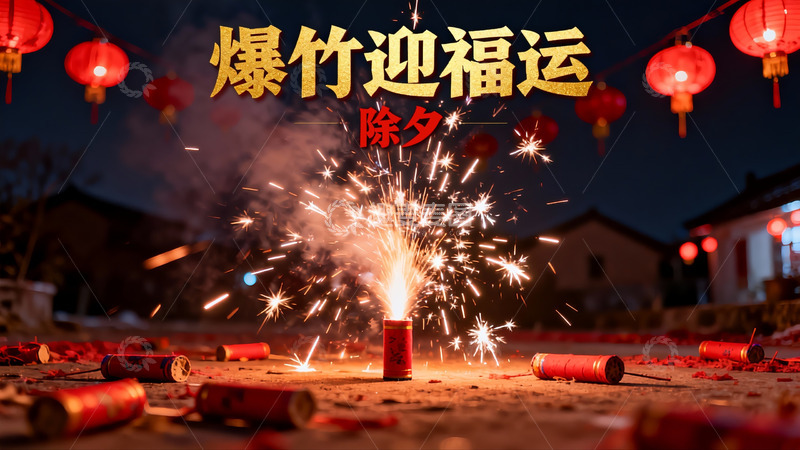 高清大图下载【趣麦麦图】除夕夜爆竹烟花迎新年