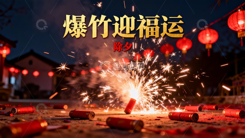 高清大图下载【趣麦麦图】除夕夜爆竹烟花迎新年