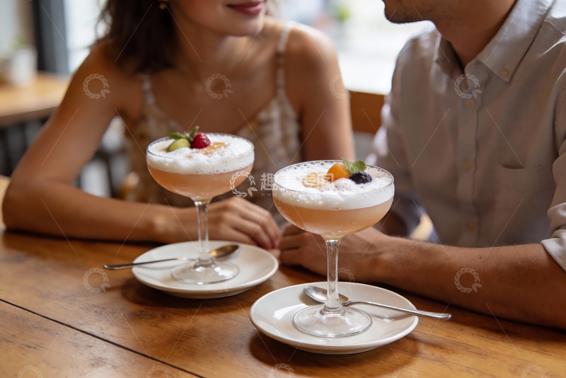 高清大图下载【趣麦麦图】情侣咖啡馆享用饮品