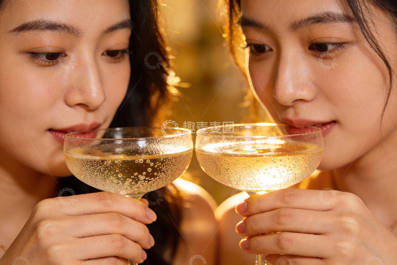 高清大图下载【趣麦麦图】两位女子举杯共饮香槟