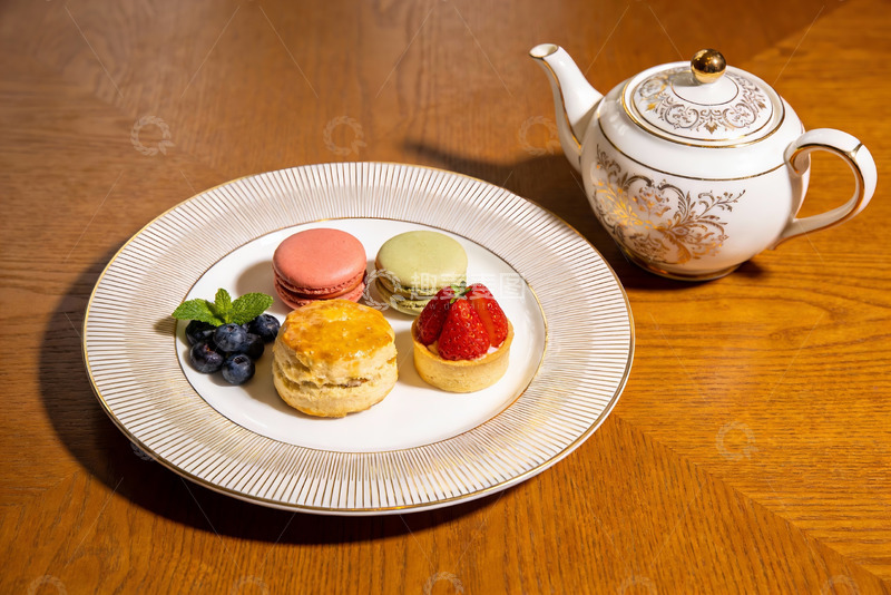 高清大图下载【趣麦麦图】精致下午茶点心与茶壶