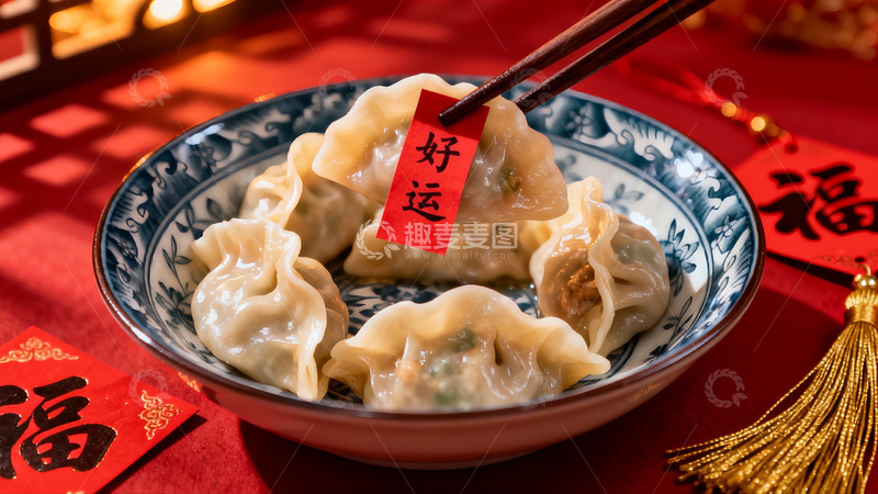 高清大图下载【趣麦麦图】年夜饭饺子寓意好运