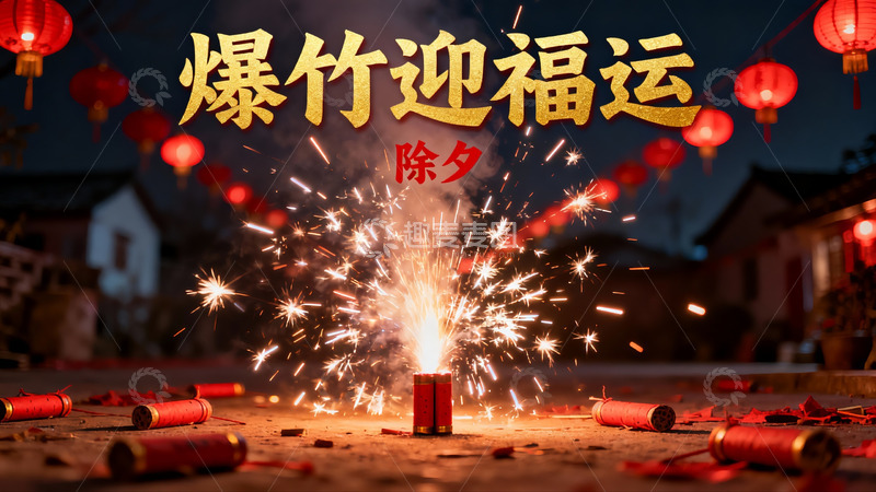 高清大图下载【趣麦麦图】除夕夜爆竹烟花迎新年