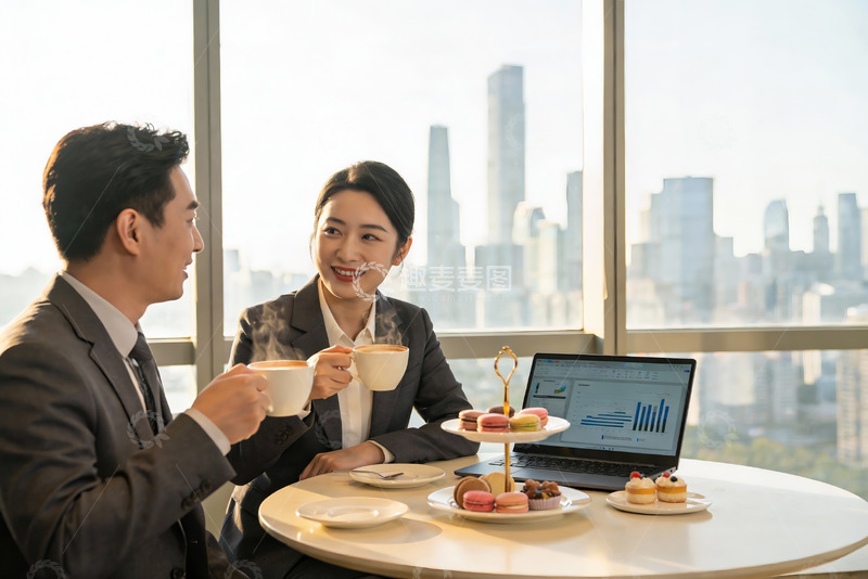 高清大图下载【趣麦麦图】商务人士办公室下午茶