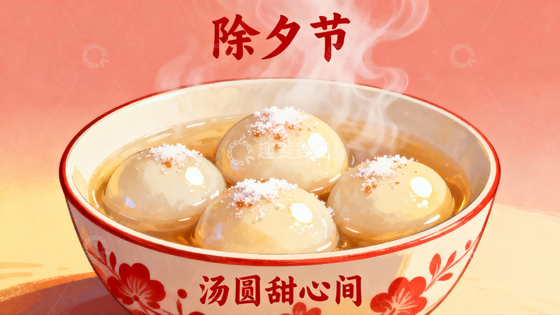 高清大图下载【趣麦麦图】除夕汤圆热气腾腾