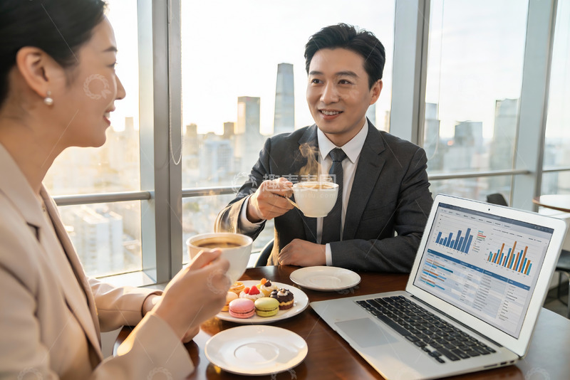 高清大图下载【趣麦麦图】商务人士办公室品茶交流