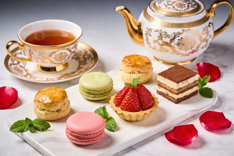 高清大图下载【趣麦麦图】精致下午茶点心与茶具摆拍