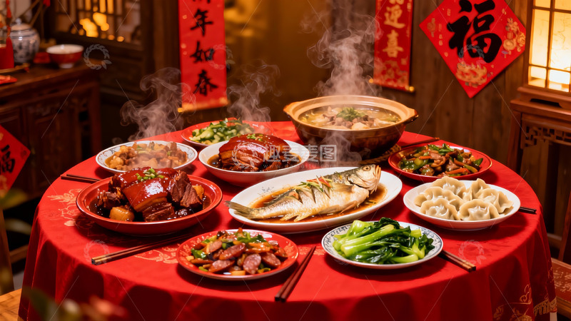 高清大图下载【趣麦麦图】丰盛年夜饭餐桌场景