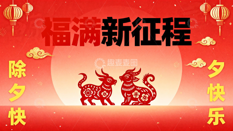 高清大图下载【趣麦麦图】春节新年主题红色海报