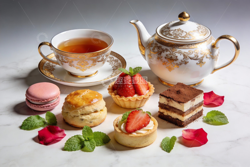 高清大图下载【趣麦麦图】精致下午茶点心与茶具摆拍