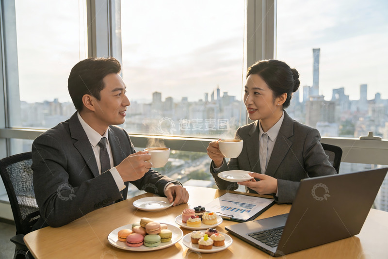 高清大图下载【趣麦麦图】商务人士办公室茶歇交流