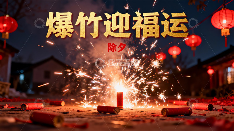 高清大图下载【趣麦麦图】除夕夜爆竹烟花迎新年