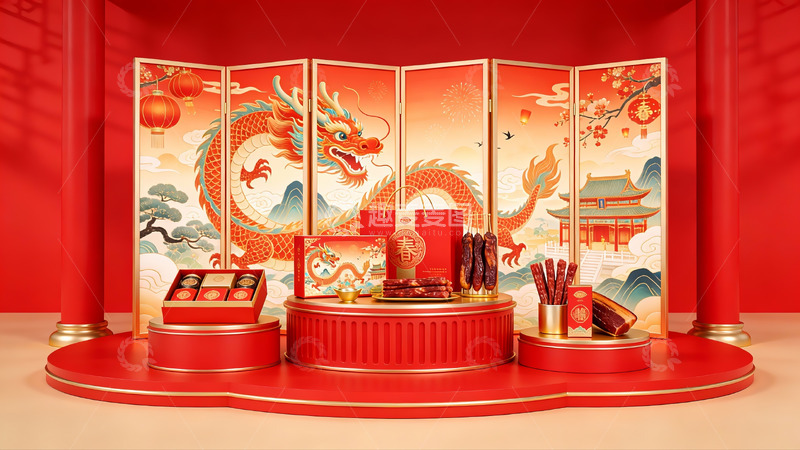 高清大图下载【趣麦麦图】中式龙年节日陈列展示
