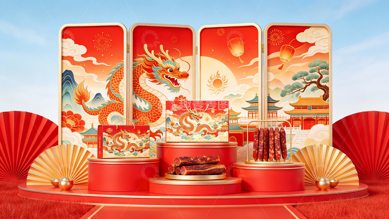 高清大图下载【趣麦麦图】龙年主题节日礼盒展示