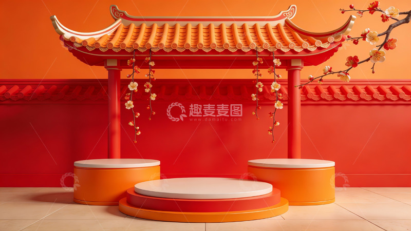 高清大图下载【趣麦麦图】中式传统建筑风格展示台