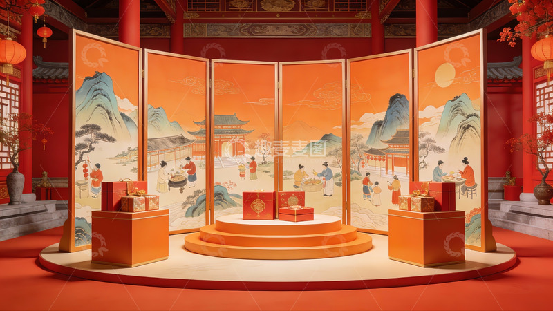 高清大图下载【趣麦麦图】传统中式屏风展览场景