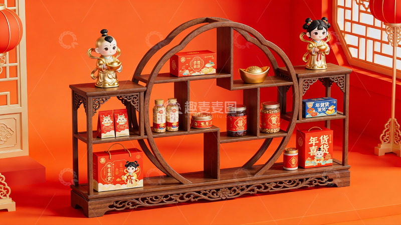 高清大图下载【趣麦麦图】中式年货陈列架摆设