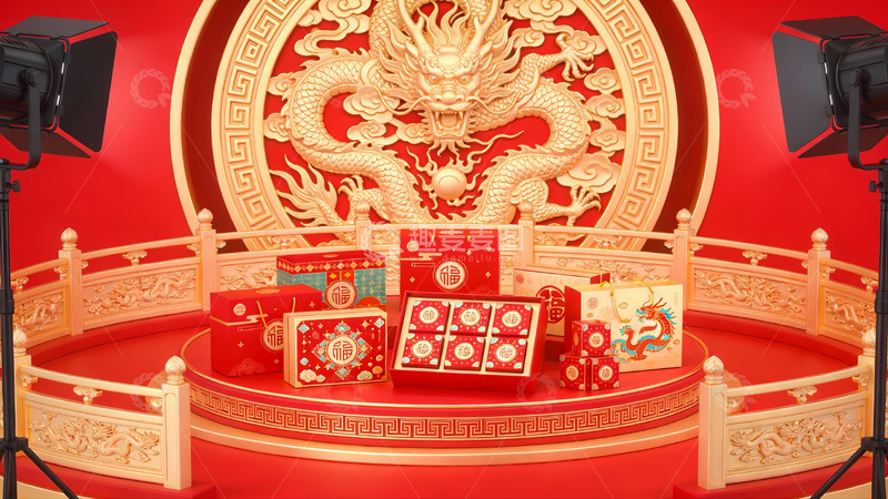 高清大图下载【趣麦麦图】龙纹装饰礼盒陈列展示
