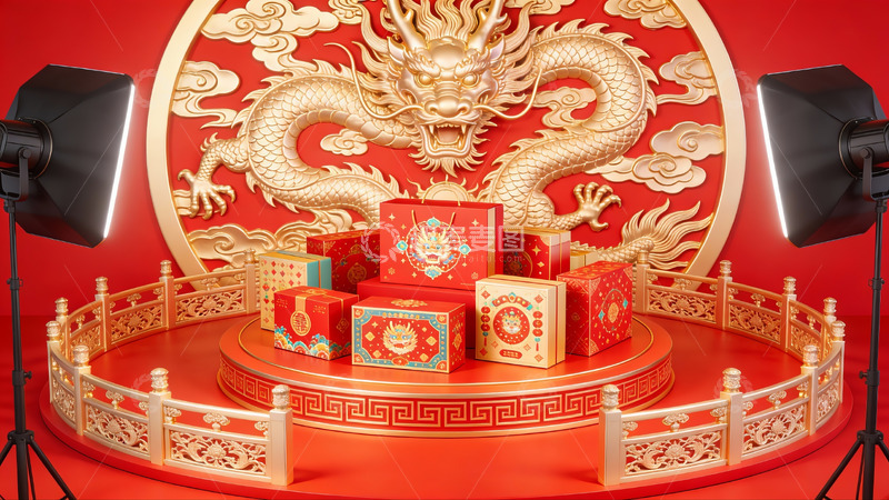高清大图下载【趣麦麦图】中式龙纹礼盒展示场景