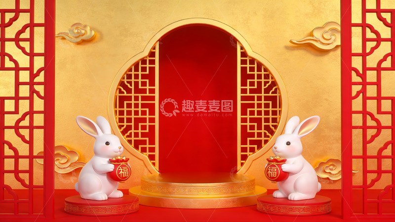 高清大图下载【趣麦麦图】中式兔年节日装饰场景